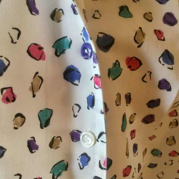 VTG 80s Cabrais White Button Down Blouse Short Sleeve Colorful Abstract S / M - Picture 3 of 7
